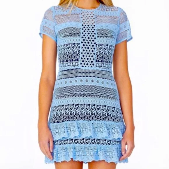 Parker Dresses | Parker Blue Darcy Lace Ruffle Dress - New | Color: Blue | Size: S | Pazzz88's Closet